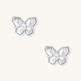 Delicate gold-plated butterfly stud earrings with zirconia crystals outlining wings and marquise center stones