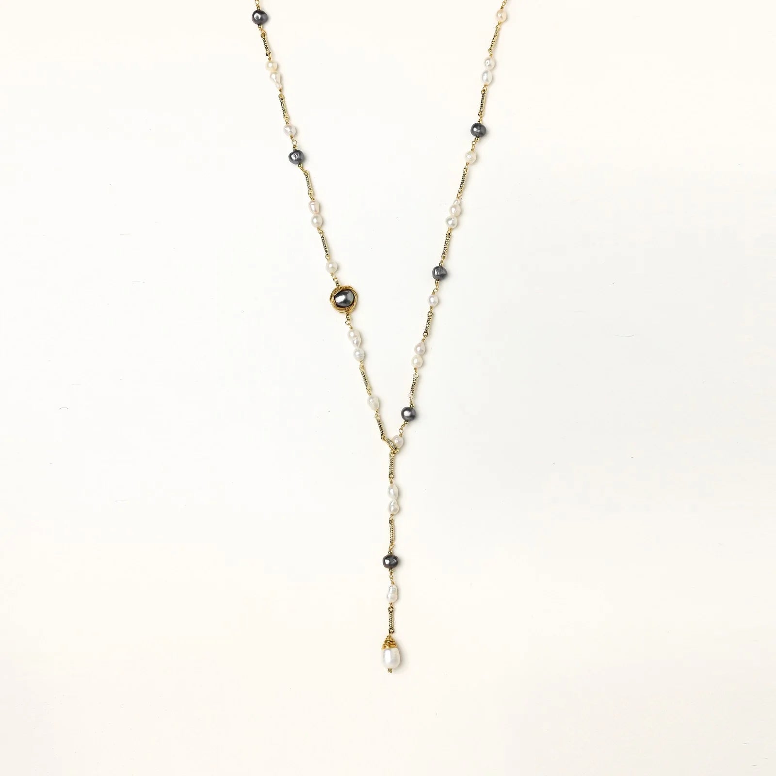 Twilight Pearl Lariat-Stones and Gems by Saday