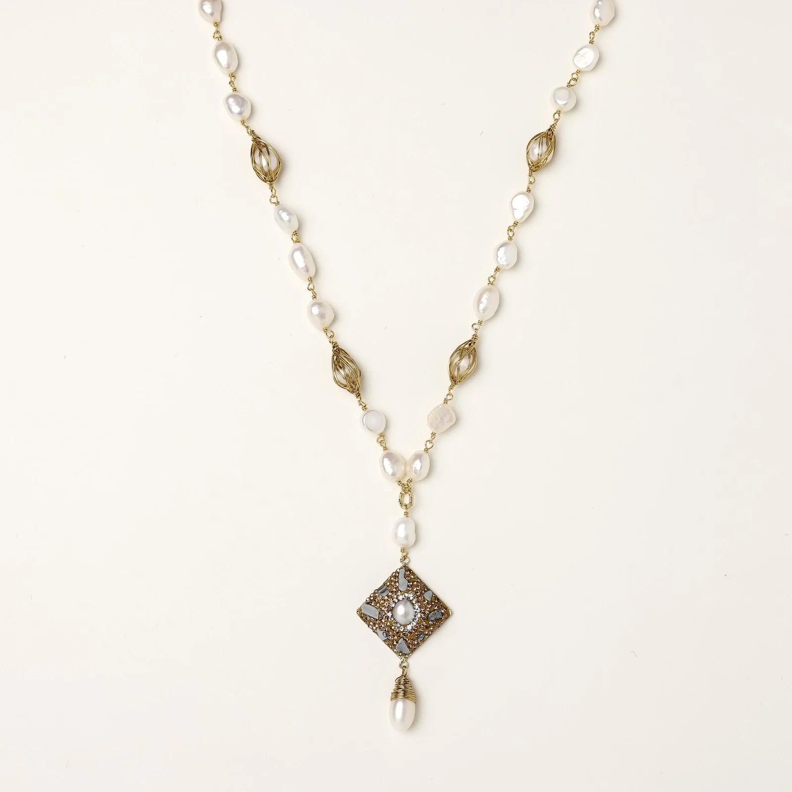 Celestial Pearl Drop Necklace-Stones and Gems by Saday
