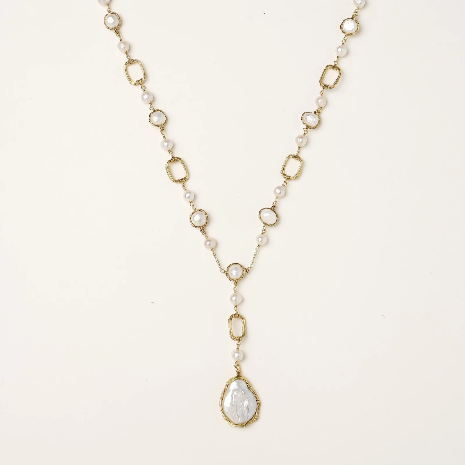 Baroque Pearl Station Necklace-Stones and Gems by Saday