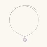 Cushion-shaped double halo pendant with 10mm freshwater pearl center on rhodium-plated sterling silver chain