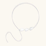 Minimalist sterling silver necklace with three brushed leaf-shaped pendants on delicate chain against white background