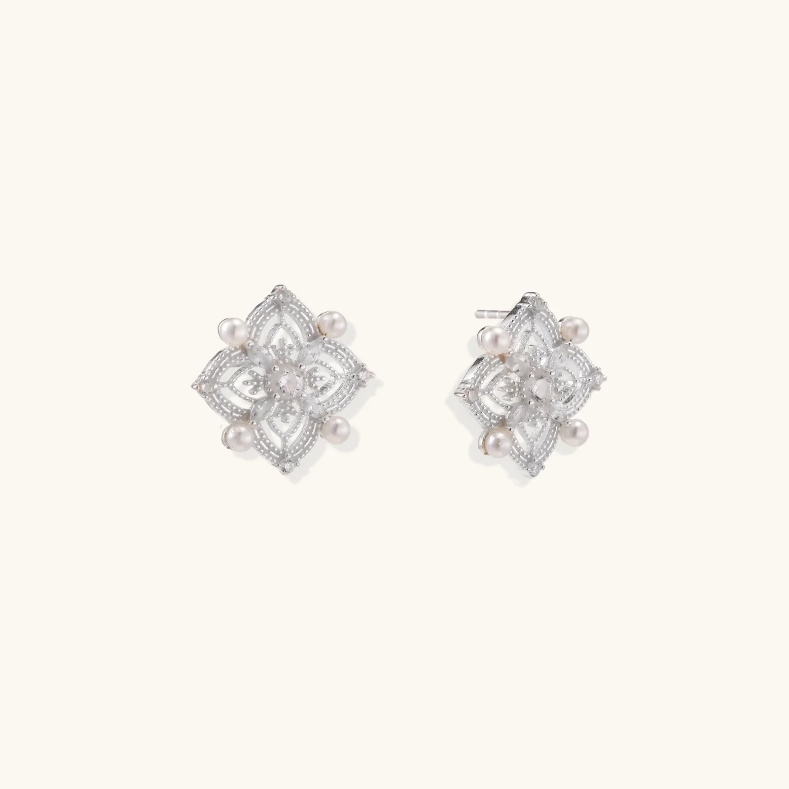 Celestial Pearl Cross Studs-Stones and Gems by Saday