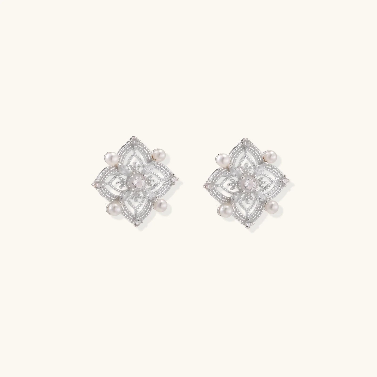 Celestial Pearl Cross Studs-Stones and Gems by Saday