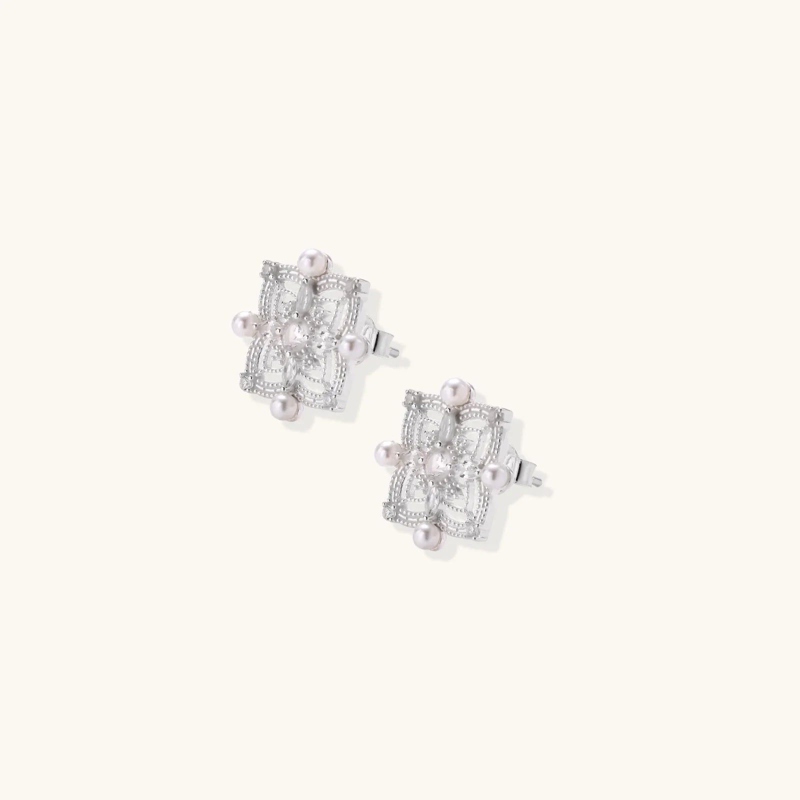 Celestial Pearl Cross Studs-Stones and Gems by Saday