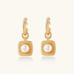 Golden Pearl Drop Hoops-Stones and Gems by Saday