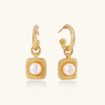 Golden Pearl Drop Hoops-Stones and Gems by Saday
