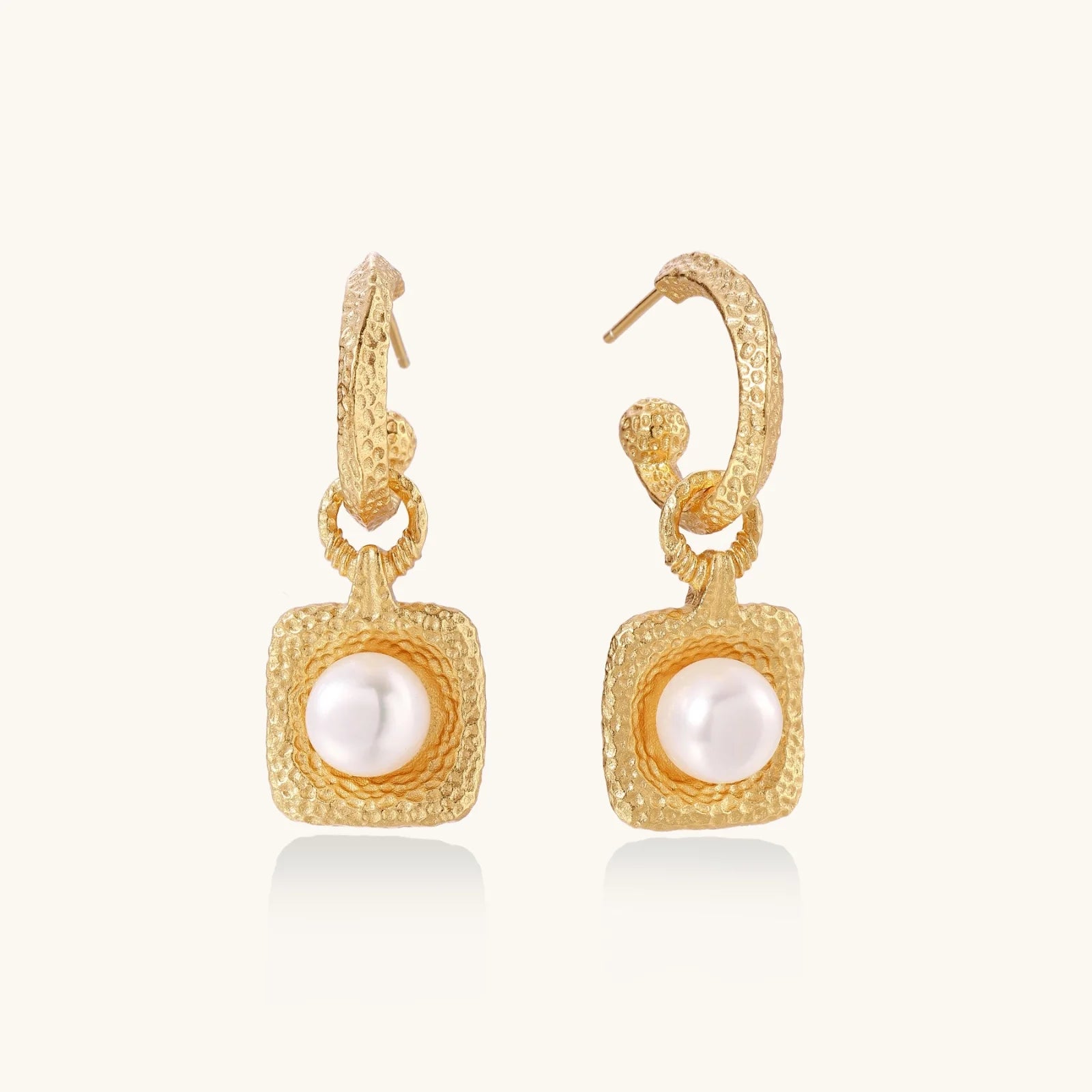 Golden Pearl Drop Hoops-Stones and Gems by Saday