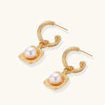 Golden Pearl Drop Hoops-Stones and Gems by Saday