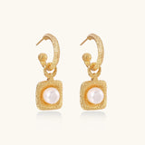 Golden Pearl Drop Hoops-Stones and Gems by Saday