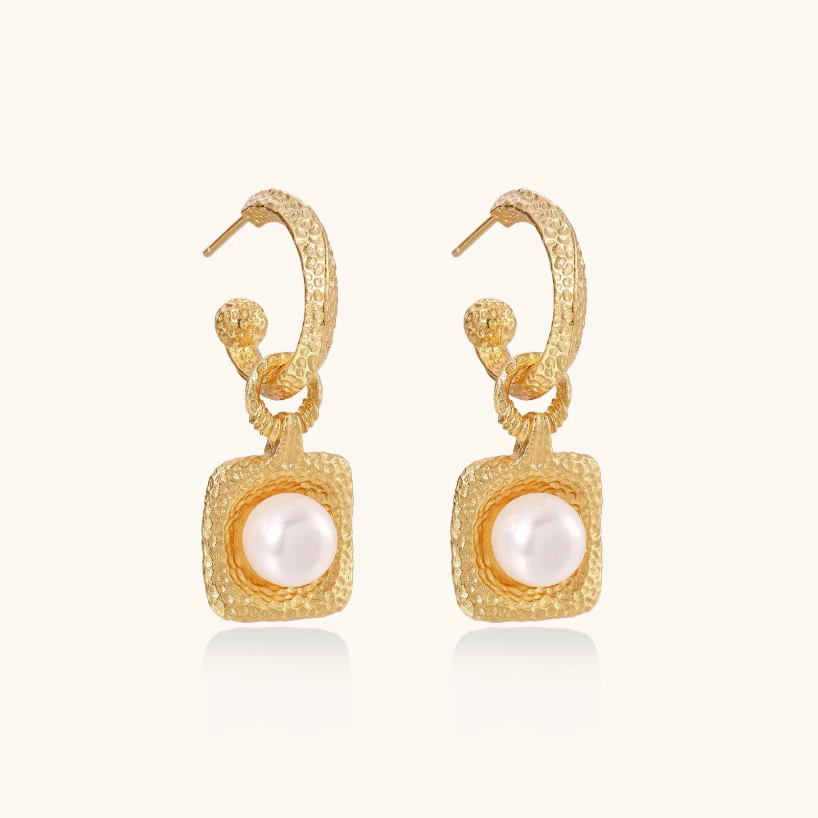 Golden Pearl Drop Hoops-Stones and Gems by Saday