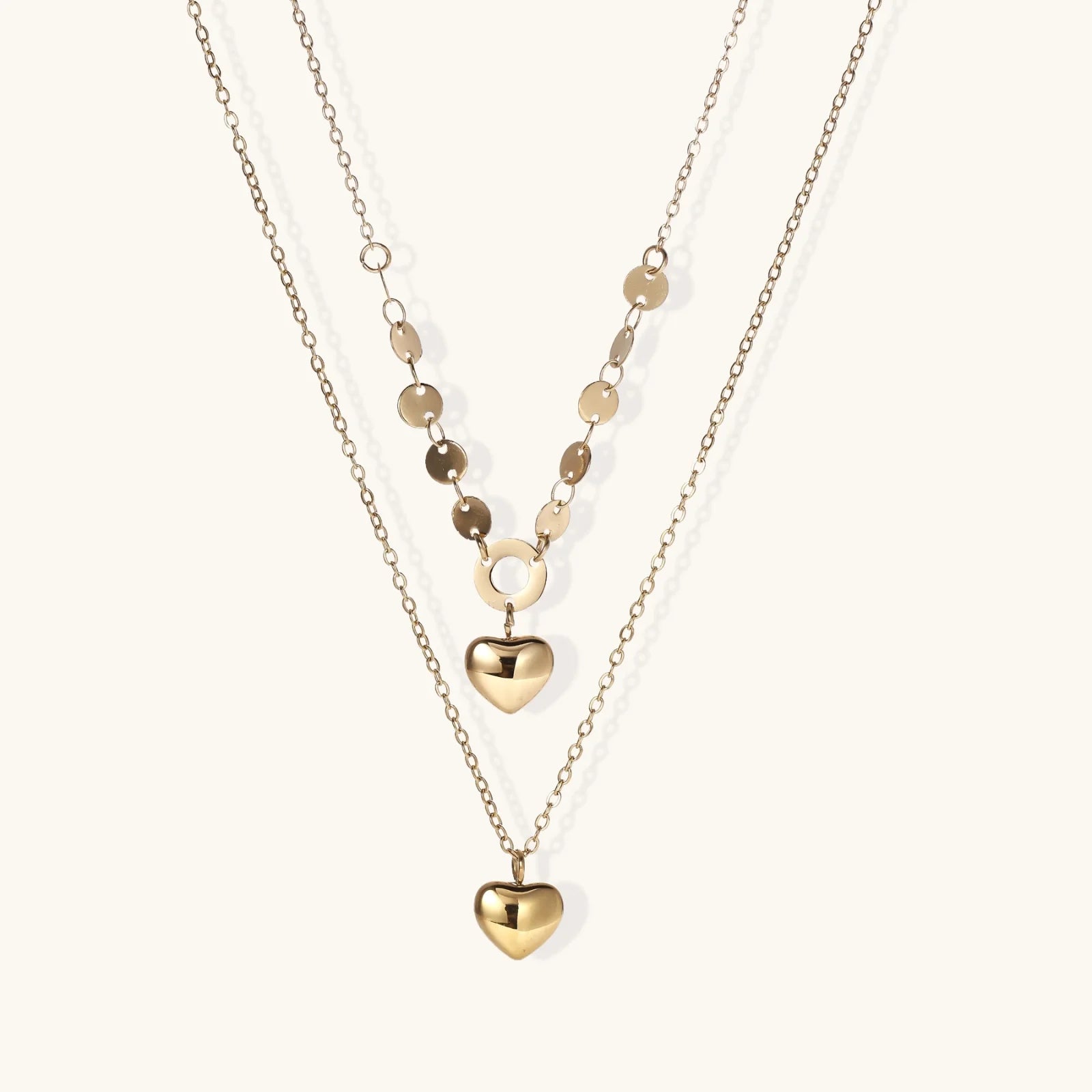Golden Hearts Layered Necklace Set-Stones and Gems by Saday