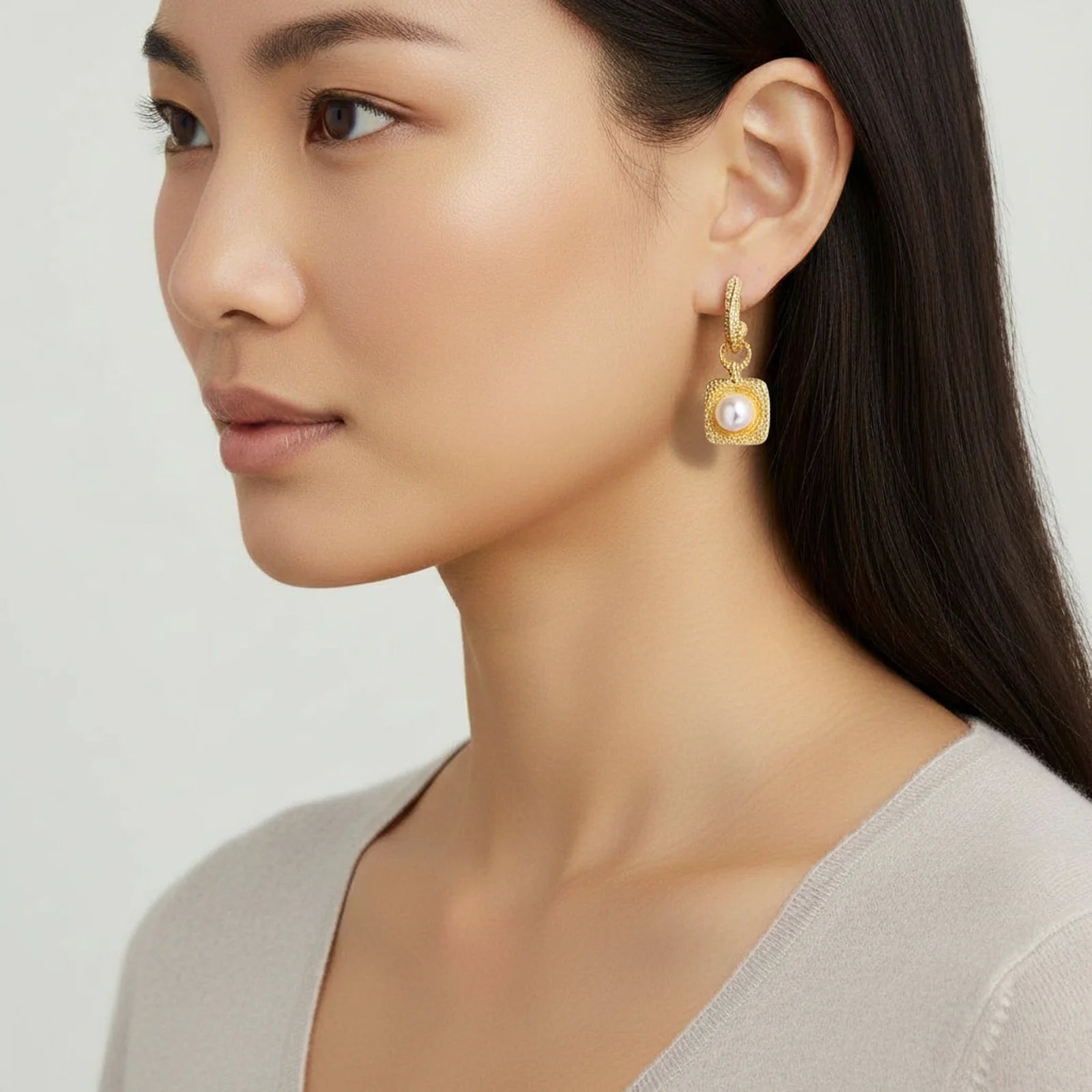 Golden Pearl Drop Hoops-Stones and Gems by Saday