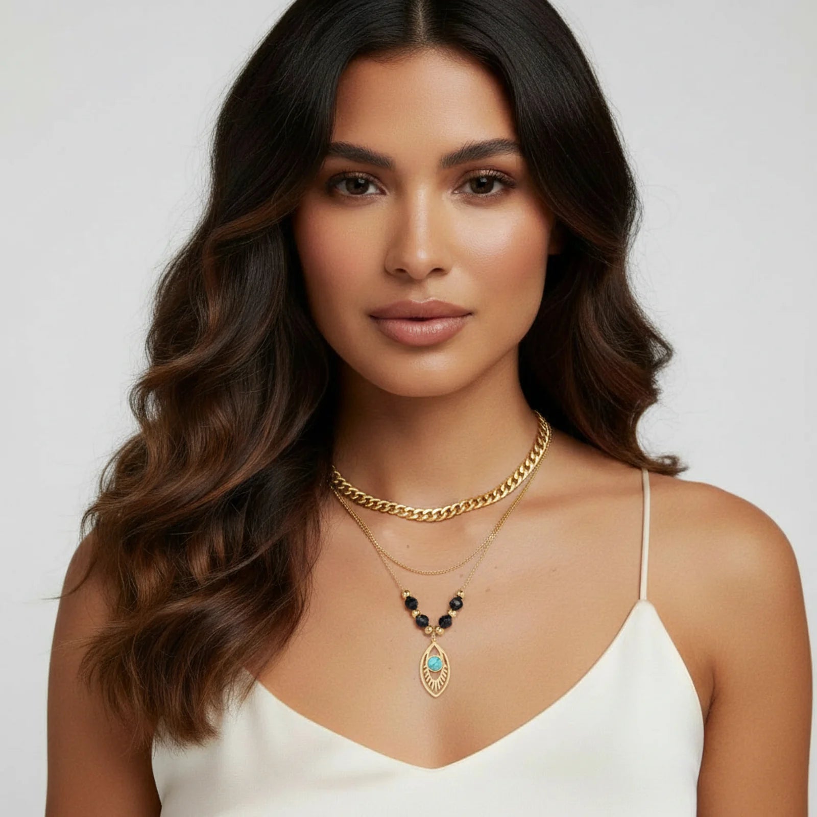 Eye of Serenity Layered Necklace-Stones and Gems by Saday