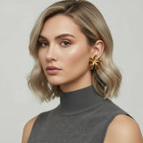 Golden Petal Statement Earrings-Stones and Gems by Saday