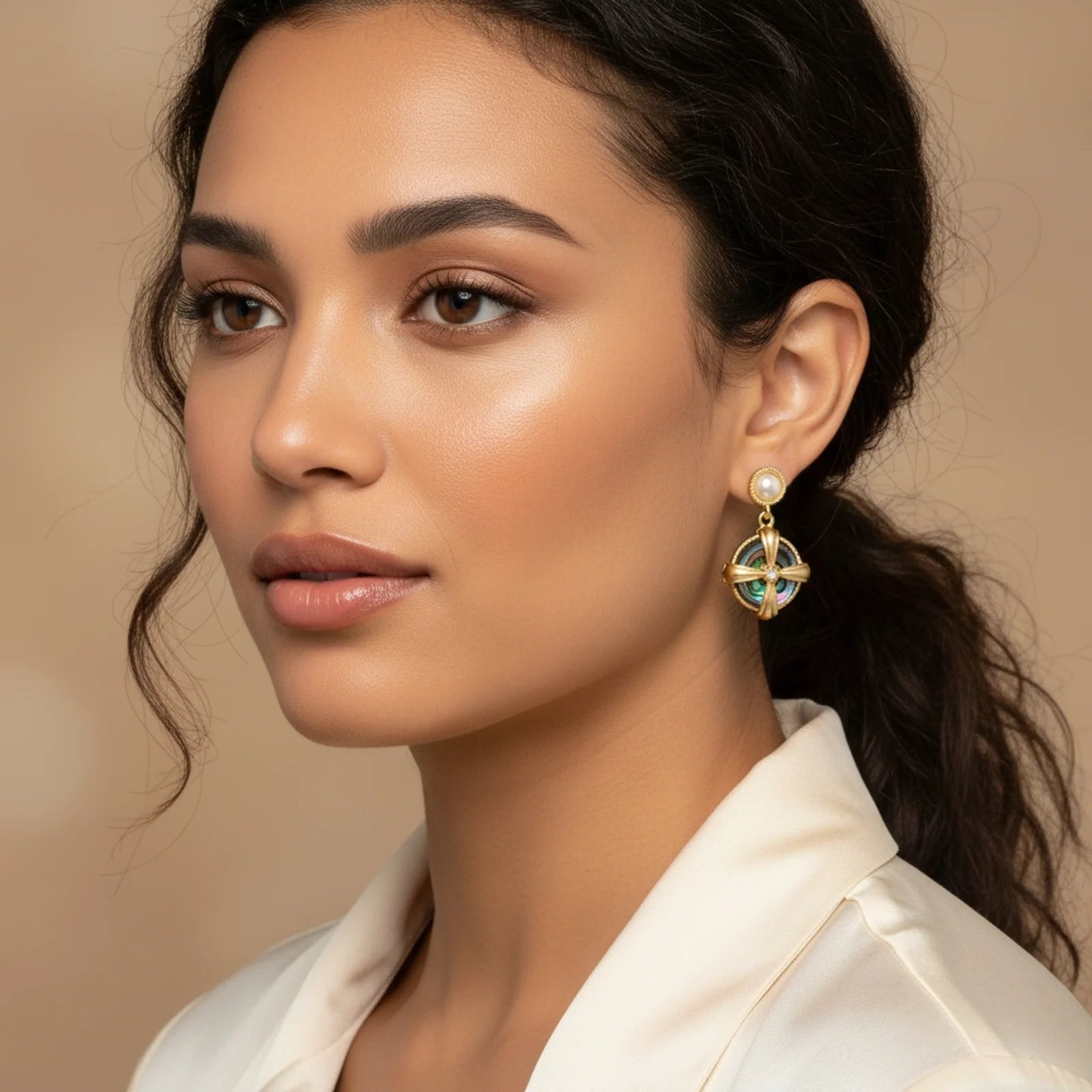 Pearl Abalone Cross Drops-Stones and Gems by Saday