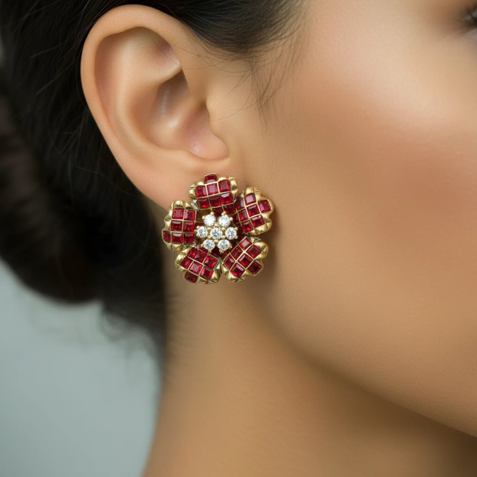 Ruby Bloom Stud Earrings-Stones and Gems by Saday