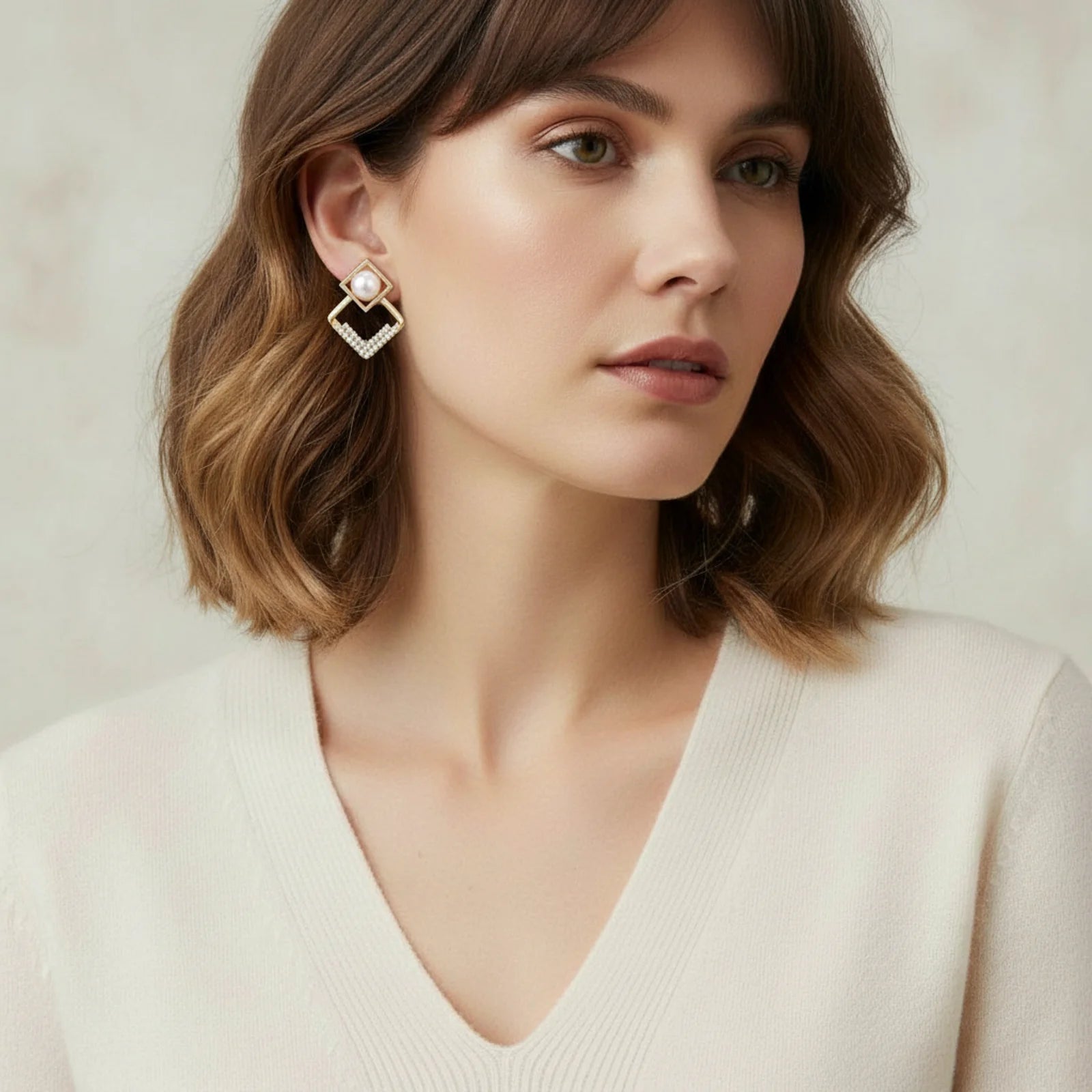 Pearl Geometry Earrings-Stones and Gems by Saday