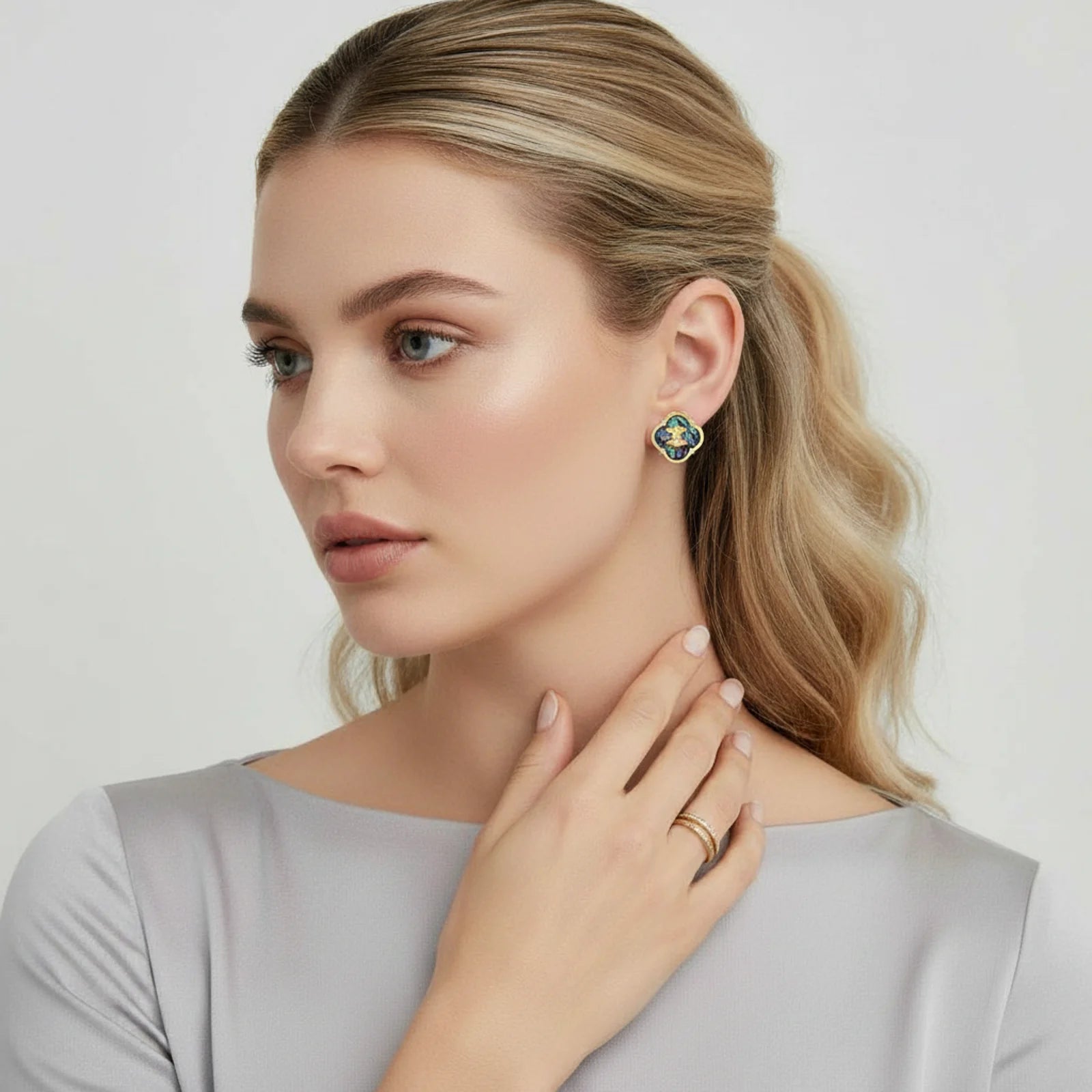 Mystic Shell Quatrefoil Studs-Stones and Gems by Saday