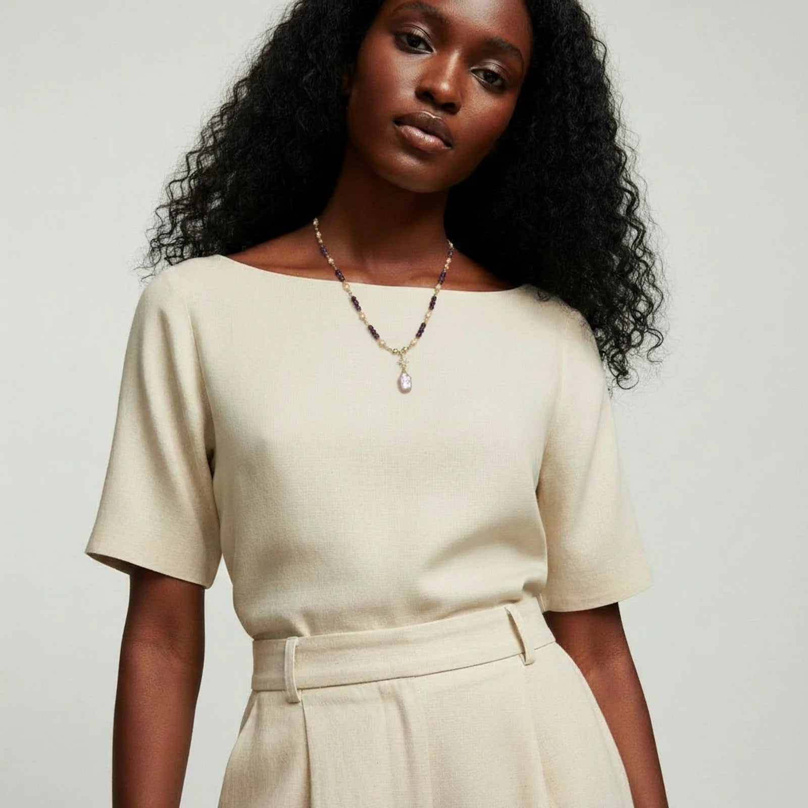 Celestial Amethyst Pearl Necklace-Stones and Gems by Saday