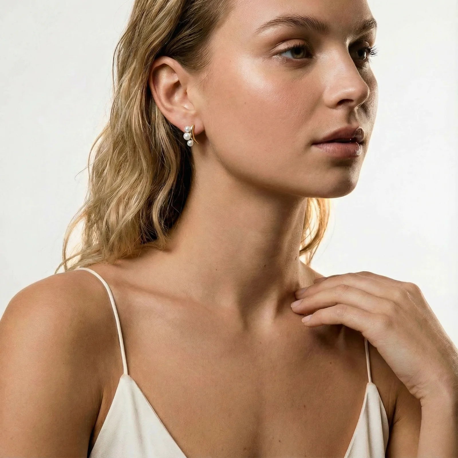 Pearl Trio Curve Studs-Stones and Gems by Saday