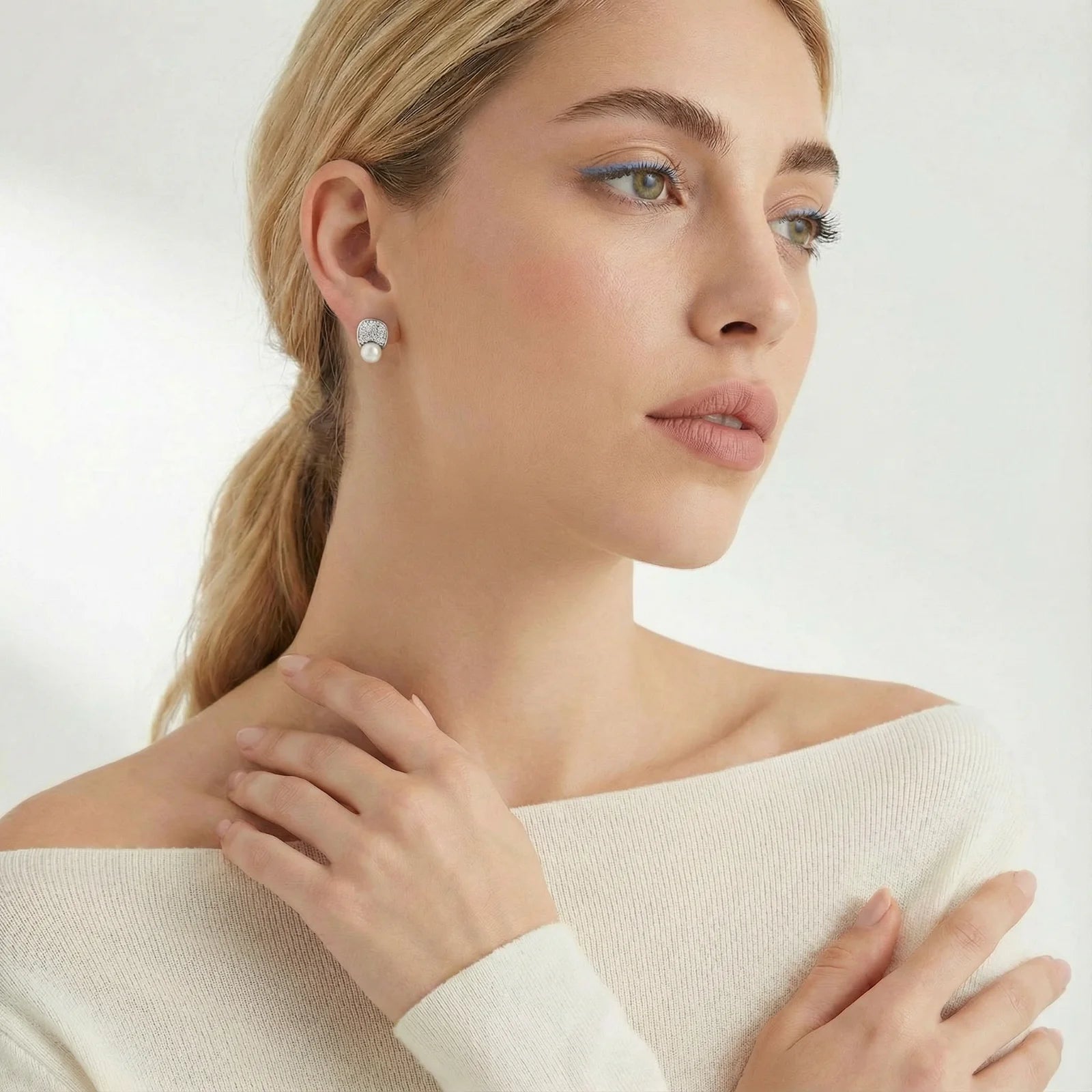 Luna Pearl Dome Studs-Stones and Gems by Saday