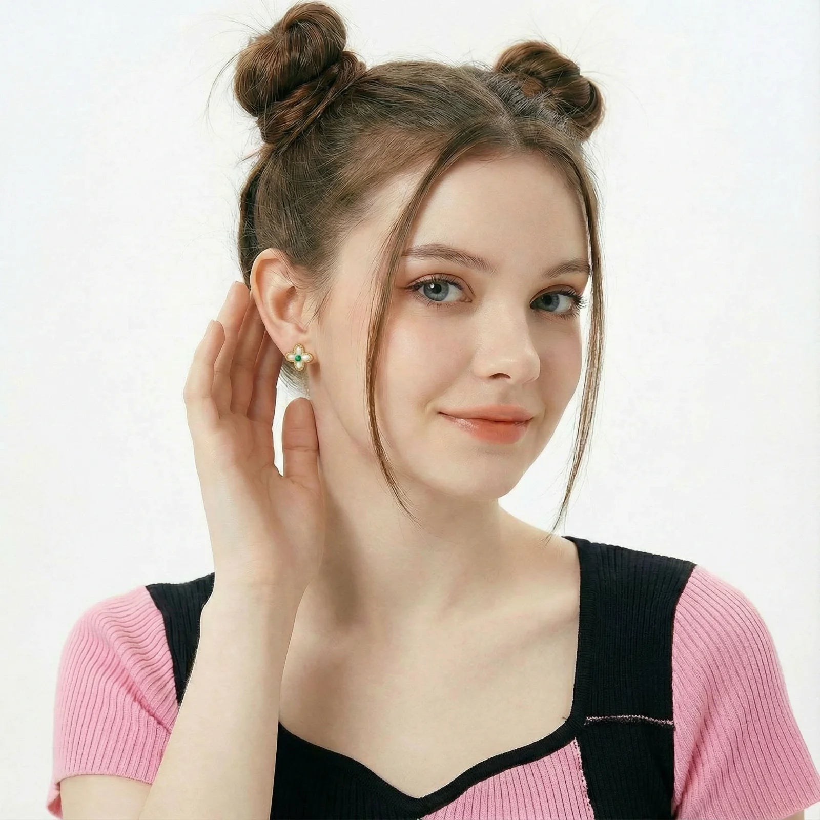 Lucky Clover Pearl Studs-Stones and Gems by Saday