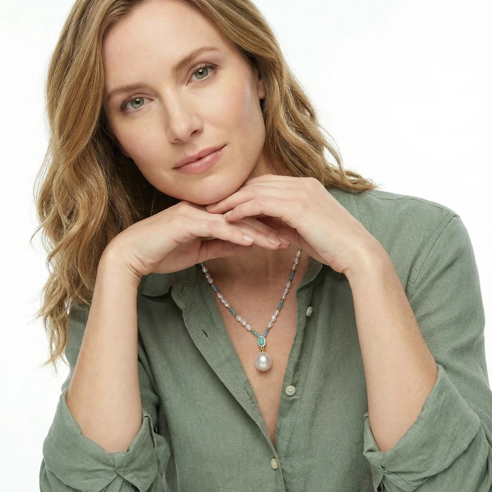 Aqua Bloom Necklace-Stones and Gems by Saday