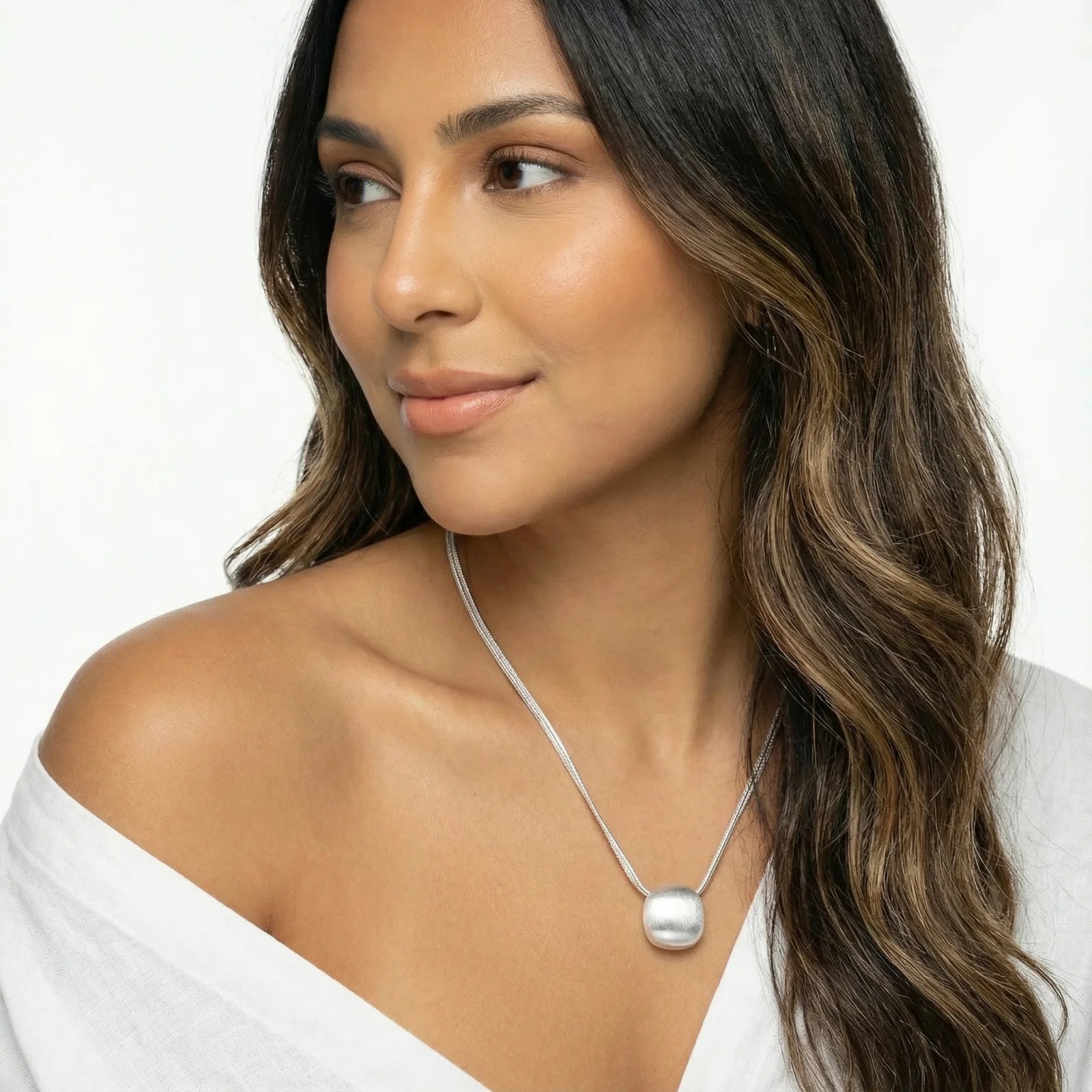 Brushed Silver Disc Necklace-Stones and Gems by Saday