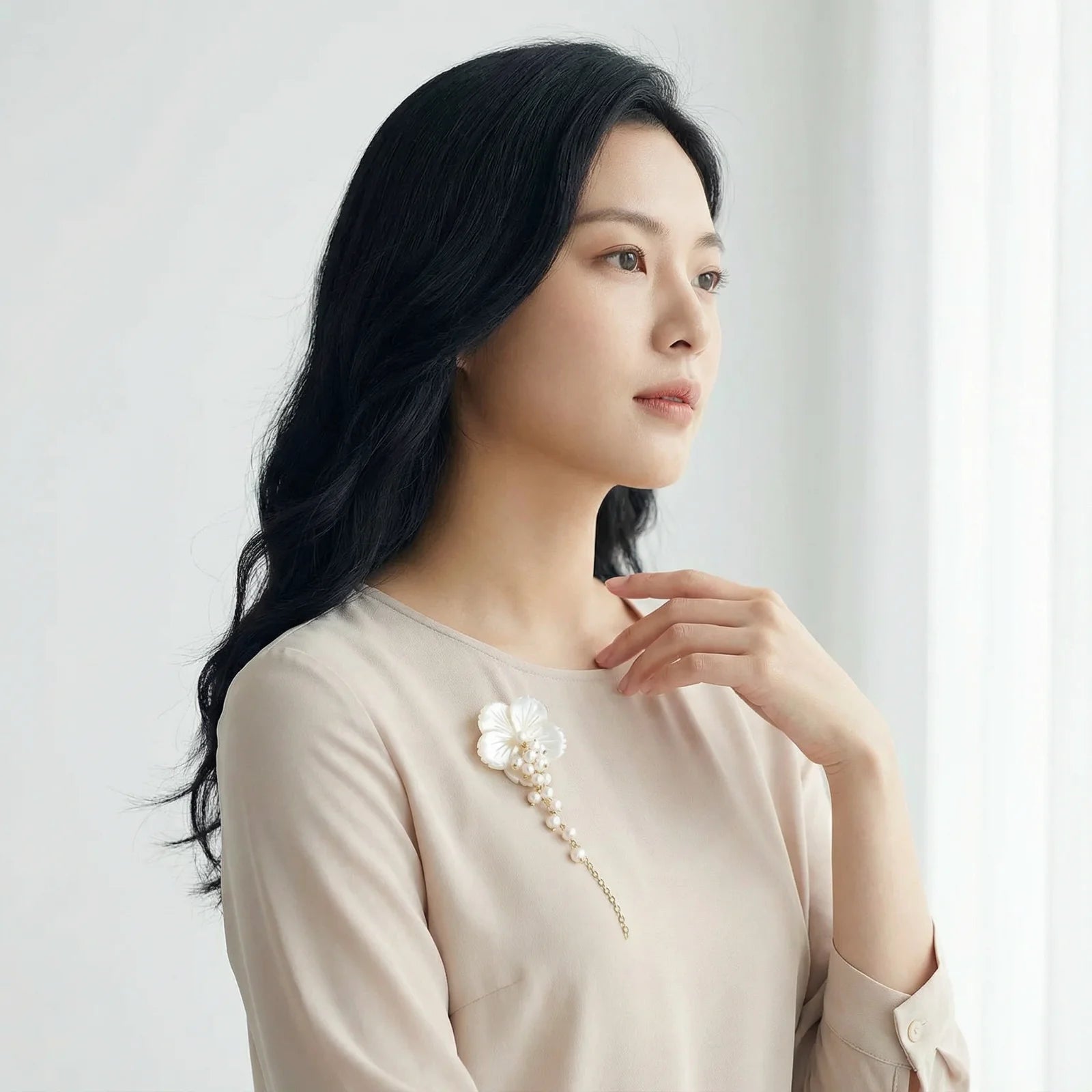 Pearl Cascade Pansy Pin-Stones and Gems by Saday