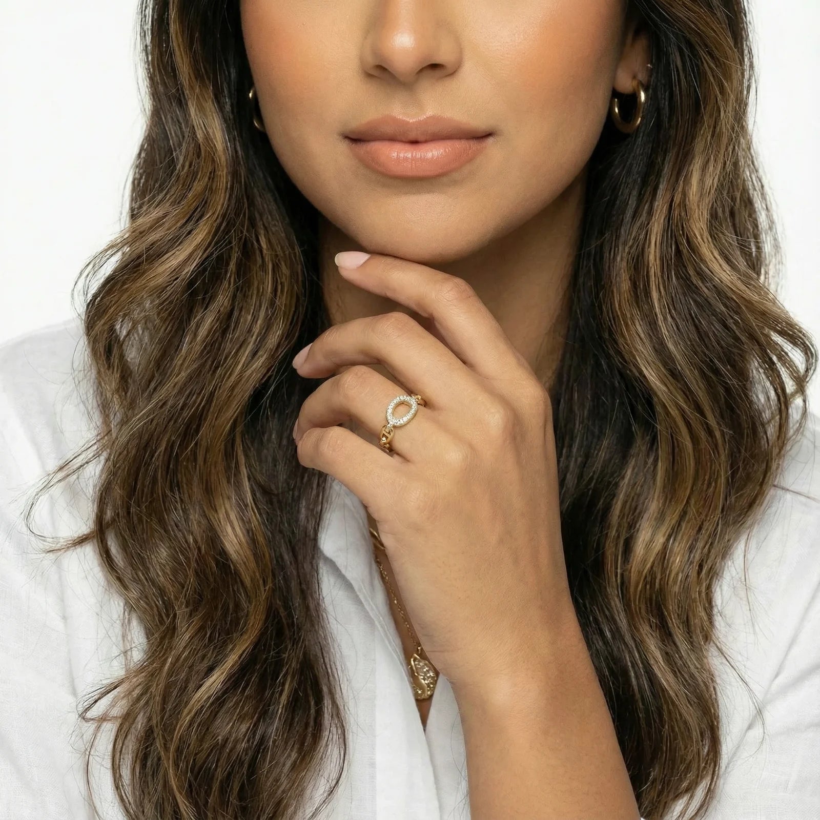 Golden Chain Statement Ring-Stones and Gems by Saday