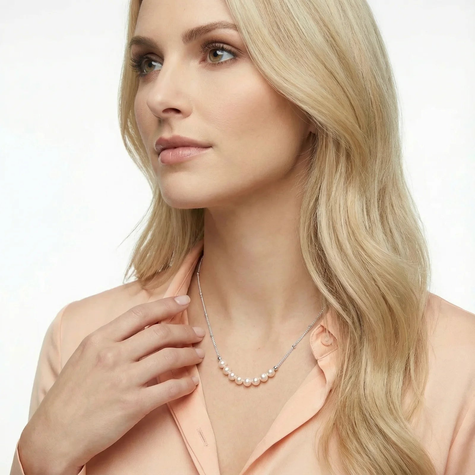 Luna Pearl Arc Necklace-Stones and Gems by Saday