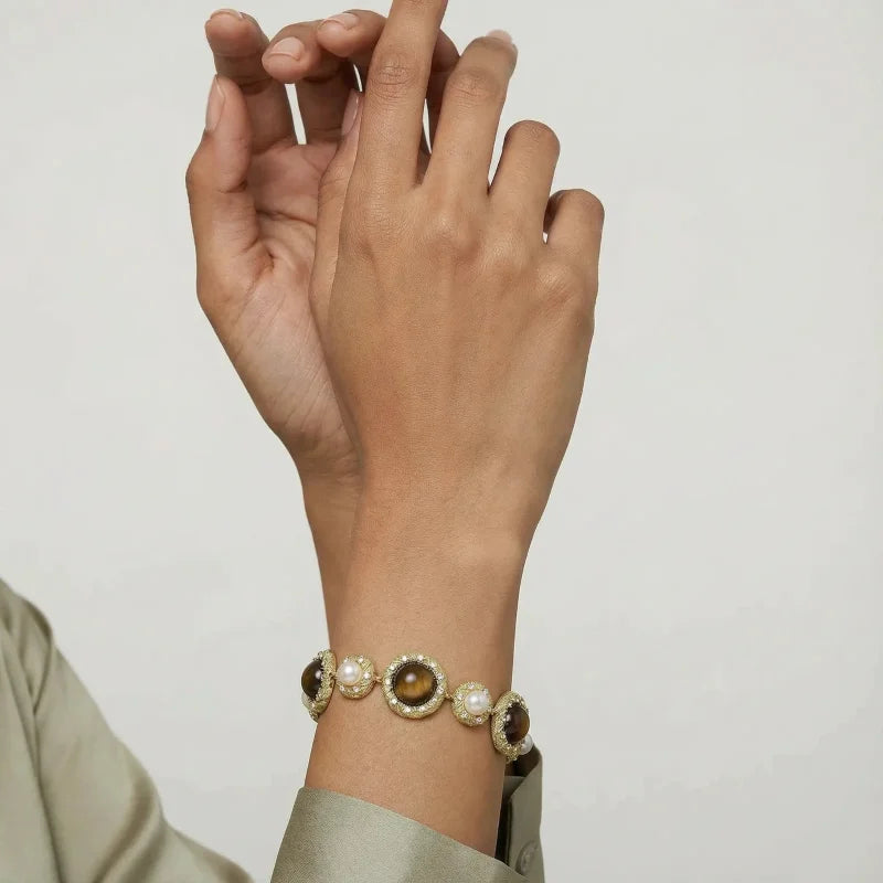 Tiger's Eye Pearl Wisdom Bracelet-Stones and Gems by Saday
