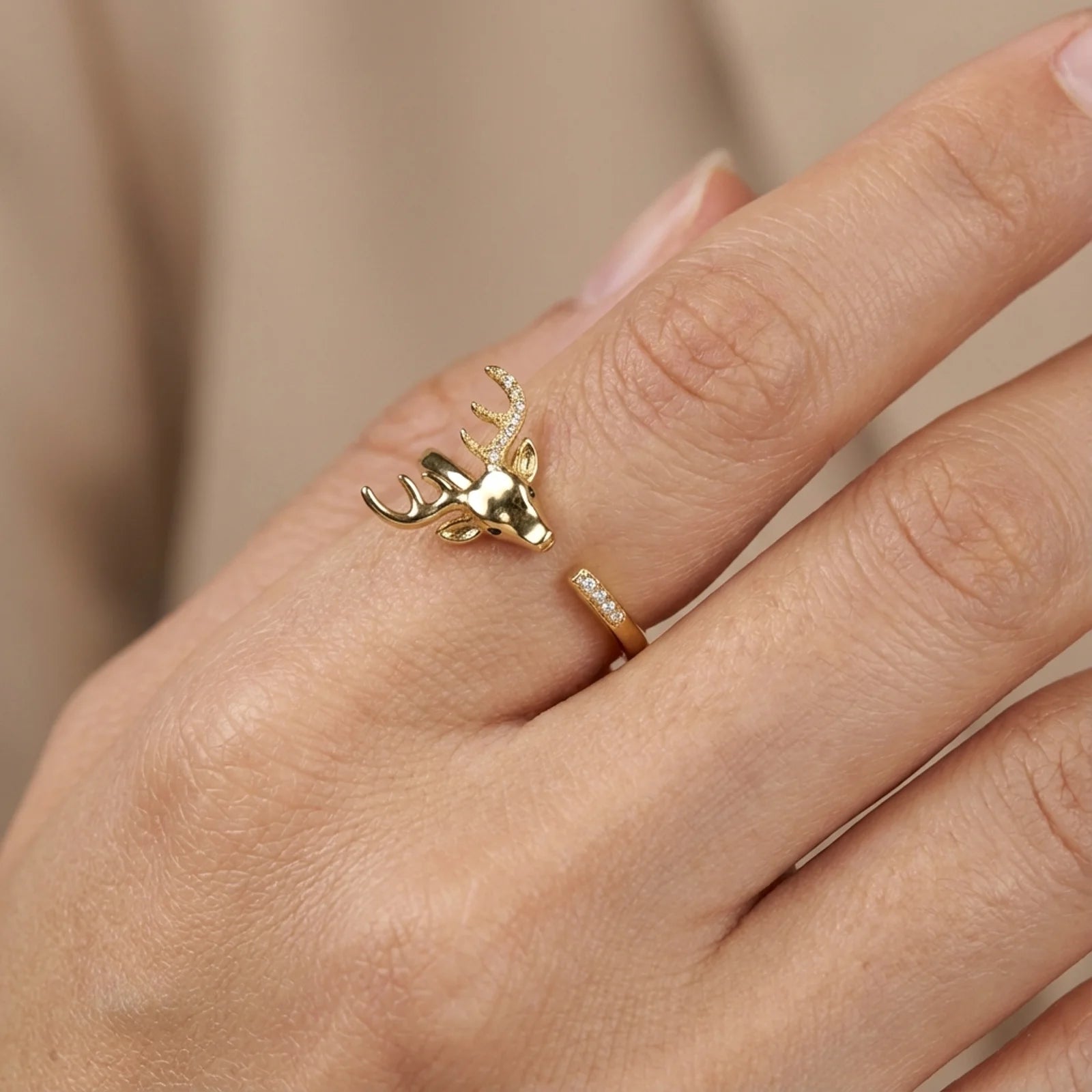Enchanted Forest Deer Ring-Stones and Gems by Saday