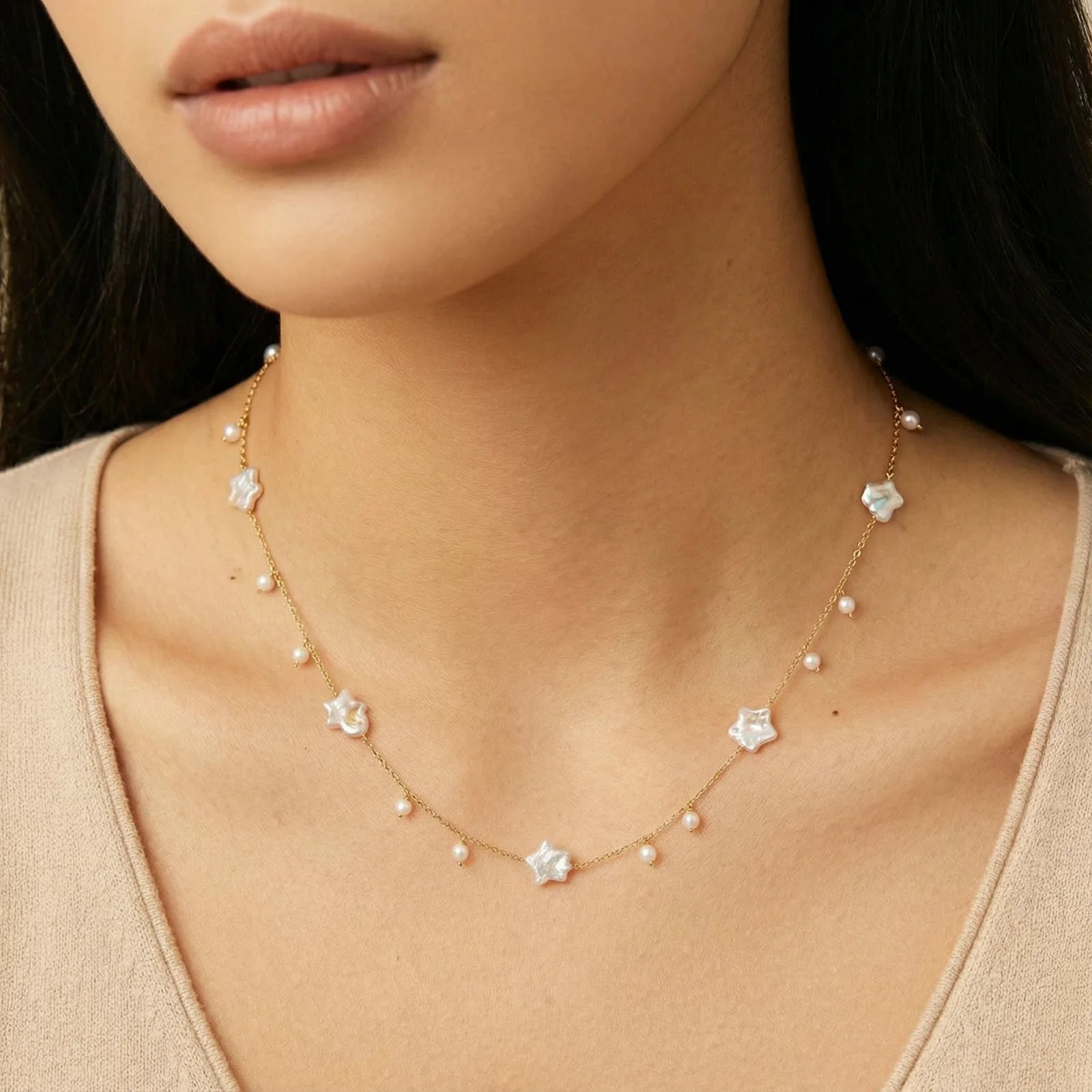 Celestial Pearl Stars Necklace-Stones and Gems by Saday