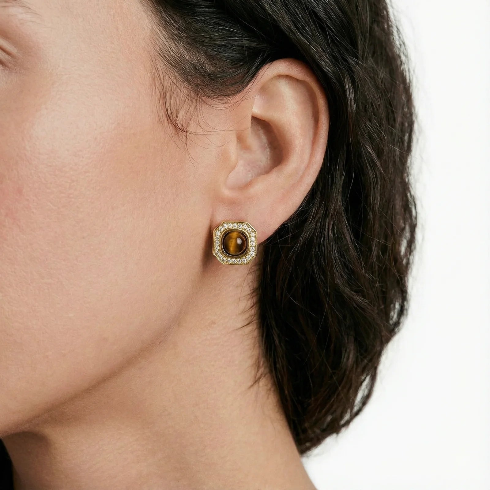 Golden Octagon Studs-Stones and Gems by Saday