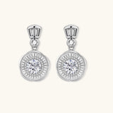 Art Deco-inspired sterling silver drop earrings with tiered moissanite stones in geometric sunburst design