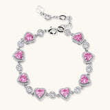 Pink heart-shaped cubic zirconia jewelry set with white gold plating featuring necklace, earrings, bracelet and ring