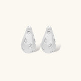 Silver-plated hoop earrings with star cutout designs, shown open and closed on white background, 17mm diameter.