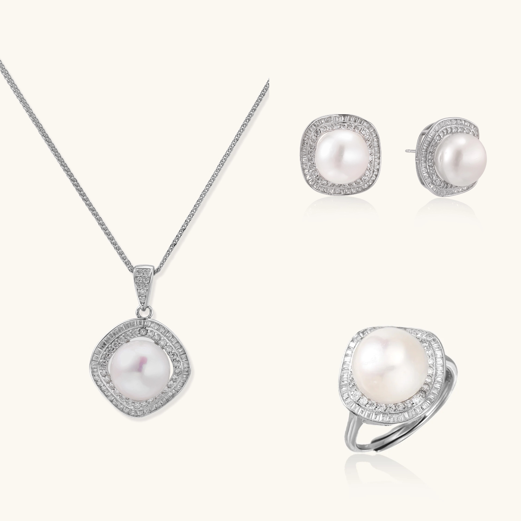 Halo Pearl Dreams Statement Set-Stones and Gems by Saday